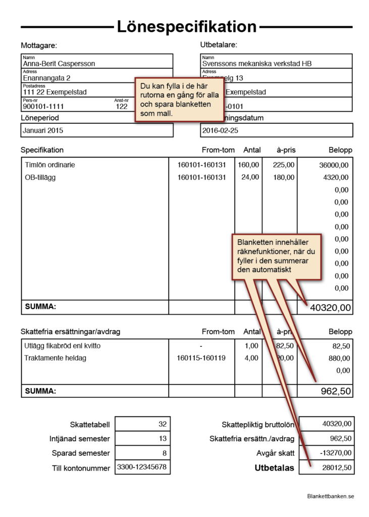 Lönespecifikation Blankettbanken